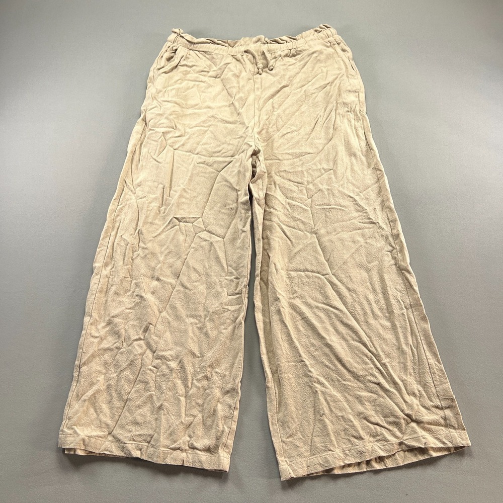 White Birch Pants Womens XL Beige High Rise Wide Leg Slash Pocket Drawstring
